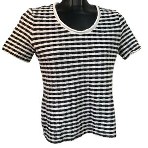 Emporio Armani Textured Striped Top Sweater Lightweight Knit Stretch Crew Neck M